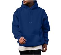 Yolimok Classic Hoodies for Men, Drawstring Hooded Collar Plain Color Mens Hoodies Fleece Sweatshirts with Pocket Ribbed Cuff Long Sleeve Sweatshirts Dating Office Travel Trendy Workout Dark Blue