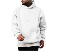 Yolimok Classic Hoodies for Men, Drawstring Hooded Collar Plain Color Mens Hoodies Fleece Sweatshirts with Pocket Ribbed Cuff Long Sleeve Sweatshirts Dating Office Travel Trendy Workout White