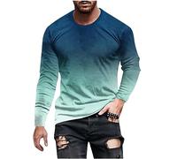 Yolimok Cotton T Shirts for Men UK Gradient Color Printed Pullovers Long Sleeve Shirts Crew Neck T-Shirt Top Casual Loose Fit Blouse Tops Autumn Outdoor Easy Matching Tops Clearance Mint Green