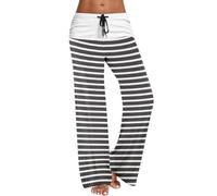 Yolimok Flared Striped Pants Fashion Lady Womens Legging Pants Horizontal Stripe Casual Wide Leg Trousers Work Office Bell Bottom Trousers Boho Printed High Waist Flare Pants Sale Clearance Black