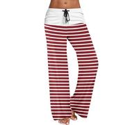 Yolimok Flared Striped Pants Fashion Lady Womens Legging Pants Horizontal Stripe Casual Wide Leg Trousers Work Office Bell Bottom Trousers Boho Printed High Waist Flare Pants Sale Clearance