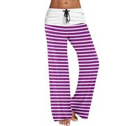 Yolimok Flared Striped Pants Fashion Lady Womens Legging Pants Horizontal Stripe Casual Wide Leg Trousers Work Office Bell Bottom Trousers Boho Printed High Waist Flare Pants Sale Clearance Purple