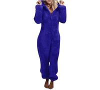 Yolimok Fleece Onesie for Girls and Womens Sale Clearance Luxury Hooded Zip Up Onesies Novelty Fleece Full Length All in One Pyjamas Nightwear Fluffy Onesie Lounge Wear Royal Blue