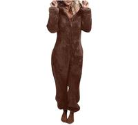 Yolimok Fleece Onesie for Girls and Womens Sale Clearance Luxury Hooded Zip Up Onesies Novelty Fleece Full Length All in One Pyjamas Nightwear Fluffy Onesie Lounge Wear Coffee