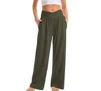 Yolimok G4FreeYoga Hosen Damen Hohe Taille Jogginghose mit 4 Taschen Strecken Weites Bein Geschäft Hose Arbeit Bauchkontrolle Lose Gerade Hose Army Green