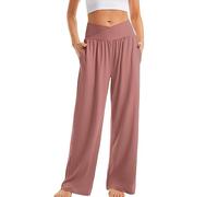 Yolimok G4FreeYoga Hosen Damen Hohe Taille Jogginghose mit 4 Taschen Strecken Weites Bein Geschäft Hose Arbeit Bauchkontrolle Lose Gerade Hose Pink