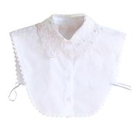 Yolimok Hollow Out Floral Lace Chiffon Removable Dickey False Collar, Women Half Shirt Blouse Top Detachable Fake Collar Pleated Neckline White Collar Detachable Neck Inserts for Women
