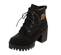Yolimok Ladies Boots Women's Lace Up Ankle Boots Comfortable Platform Chunky Heel Combat Booties Causal Round Toe Leather Booties Winter Insulated Non-Slip Footwear Fashion Shoes Size 3.5-7