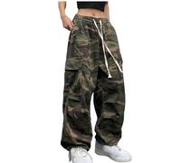 Yolimok Ladies Camouflage Cargo Trousers UK Women Camo Straight Long Leg Cargo Joggers with Multiple Pockets Elasticated Waist Baggy Sweatpants Y2K Streetwear Loose Fit Vintage Tracksuit Bottoms