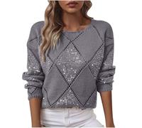 Yolimok Ladies Jumpers Sequin Embellished Knit Crew Neck Sweaters Casual Classic Plain Pullover Long Sleeve Jumper Tops Women's Knit Jumpers Crop Top Dressy Office Workwear Daily Wear Sweater S-XXL