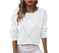 Yolimok Ladies Jumpers Sequin Embellished Knit Crew Neck Sweaters Casual Classic Plain Pullover Long Sleeve Jumper Tops Women's Knit Jumpers Crop Top Dressy Office Workwear Daily Wear Sweater S-XXL