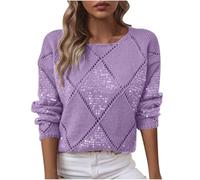 Yolimok Ladies Jumpers Sequin Embellished Knit Crew Neck Sweaters Casual Classic Plain Pullover Long Sleeve Jumper Tops Women's Knit Jumpers Crop Top Dressy Office Workwear Daily Wear Sweater S-XXL