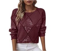 Yolimok Ladies Jumpers Sequin Embellished Knit Crew Neck Sweaters Casual Classic Plain Pullover Long Sleeve Jumper Tops Women's Knit Jumpers Crop Top Dressy Office Workwear Daily Wear Sweater S-XXL