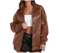 Yolimok Leather Jacket for Women UK Sale,Faux Leather Oversized Coats with Pockets Women's Waterproof Jacket Long Sleeves Zip Up Motorcycle Bomber Jackets Y2k Tops Outfits Winter Coat Clothes
