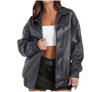 Yolimok Leather Jacket for Women UK Sale,Faux Leather Oversized Coats with Pockets Women's Waterproof Jacket Long Sleeves Zip Up Motorcycle Bomber Jackets Y2k Tops Outfits Winter Coat Clothes
