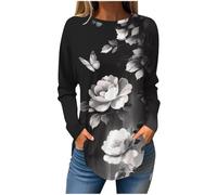 Yolimok Long Sleeve Tops Women Long Casual Floral Spring Summer Lightweight Loose Blouse Round Neck Oversized Sweatshirt Plus Size Tunic Vintage Print Women's Dressy Blouses Shirts Clearanc
