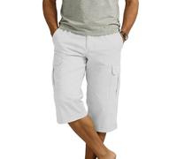 Yolimok Men's 3/4 Length Cargo Shorts Summer Outdoor Quick Dry Breathable Stretch Cotton Combat Golf Cropped Trousers with 4 Pockets Hiking Walking Chinos 3/4 Trousers Everyday Workwear White