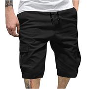 Yolimok Mens Cargo Shorts Relaxed Fit Cotton Work Cargo Pants Ripstop Cargo Outdoor Athletic Casual Short Pants with Elastic Waistband Drawstring Beach Lightweight Loose Fit Summer Shorts Black