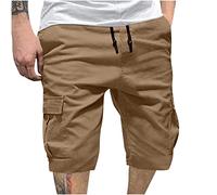 Yolimok Mens Cargo Shorts Relaxed Fit Cotton Work Cargo Pants Ripstop Cargo Outdoor Athletic Casual Short Pants with Elastic Waistband Drawstring Beach Lightweight Loose Fit Summer Shorts Brown