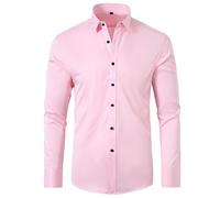 Yolimok Mens Formal Shirts Long-Sleeved Shirts Turn-Down Collar Blouse Button Closure Shirt Slim Fit Top Four-Way Stretch Shirts Tops Office Dress Shirts Work Business Pink