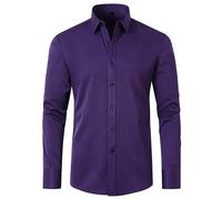 Yolimok Mens Formal Shirts Long-Sleeved Shirts Turn-Down Collar Blouse Button Closure Shirt Slim Fit Top Four-Way Stretch Shirts Tops Office Dress Shirts Work Business Purple
