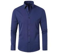 Yolimok Mens Formal Shirts Long-Sleeved Shirts Turn-Down Collar Blouse Button Closure Shirt Slim Fit Top Four-Way Stretch Shirts Tops Office Dress Shirts Work Business Navy