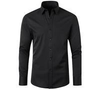 Yolimok Mens Formal Shirts Long-Sleeved Shirts Turn-Down Collar Blouse Button Closure Shirt Slim Fit Top Four-Way Stretch Shirts Tops Office Dress Shirts Work Business Black