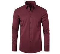 Yolimok Mens Formal Shirts Long-Sleeved Shirts Turn-Down Collar Blouse Button Closure Shirt Slim Fit Top Four-Way Stretch Shirts Tops Office Dress Shirts Work Business Wine
