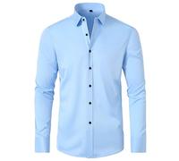 Yolimok Mens Formal Shirts Long-Sleeved Shirts Turn-Down Collar Blouse Button Closure Shirt Slim Fit Top Four-Way Stretch Shirts Tops Office Dress Shirts Work Business Blue