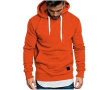 Yolimok Mens Hoodies Pullover Long Sleeve Waffle Hooded Sweatshirts Drawstring Casual Hoody with Kanga Pocket Orange