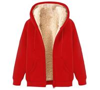 Yolimok Mens Hoodies Zip Up Sherpa Fleece Jackets Men Fleece Hoodie Long Sleeve Windproof Sweatshirts with Hood Hoody Warm Tops Thick Coats with Pockets Outerwear Red