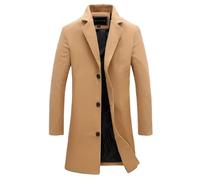 Yolimok Men's Khaki Mid-Length Wool & Cashmere Trench Coat, Slim Fit, Size M