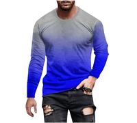 Yolimok Mens Shirts Long Sleeve Gradient Color Printed T Shirts Long Sleeve Blouse Crew Neck Pullover Round Neck T-Shirt Top Outdoor Loose Fit Casual Tops Street Easy Matching Clearance Blue
