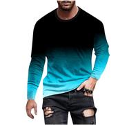 Yolimok Mens Shirts Long Sleeve Gradient Color Printed T Shirts Long Sleeve Blouse Crew Neck Pullover Round Neck T-Shirt Top Outdoor Loose Fit Casual Tops Street Easy Matching Clearance Sky Blue