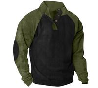 Yolimok Men's Sweatshirts Colour Blocking Patchwork Sweatshirts Corduroy Blouse Long Sleeves Shirts Standing Up Collar Pullovers Quater Buttons Jumpers Ribbed Cuff Windproof Tops Outdoor Clearance