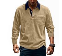 Yolimok Mens T Shirt Corduroy Shirts Casual Henley Shirts Long Sleeve Pullover V Neck Jumper Contrast Color Sweatshirt with Pocket Workwear Patchwork T-Shirt Tops Lightweight Sweatshirts S-4XL