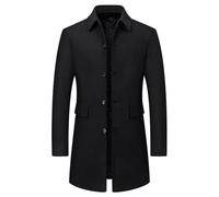 Yolimok Mens Winter Trench Wool Coat Warm Casual Elegant Jacket Overcoat Slim Fit Jackets for Men Mid Length Coat Wool Overcoats Trench Coats Peacoat Lapel Collar Outerwear for Business Wedding