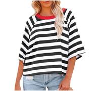 Yolimok My Orders Womens Summer Tops Striped Color Block Short Sleeve Crewneck Shirt Y2k Tops 2024 Oversized Tshirts for Women Prime of Day : Sports & Qutdoors Black