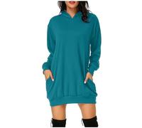Yolimok Oversized Hoodie Dress for Womens UK Long Sleeve Tops Lightweight Jumpers Ladies Sweatshirts with Pockets Pullover Longline Mini Sweatshirt Dress Knee Length Tunic Tops Sweater Dresses
