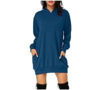 Yolimok Oversized Hoodie Dress for Womens UK Long Sleeve Tops Lightweight Jumpers Ladies Sweatshirts with Pockets Pullover Longline Mini Sweatshirt Dress Knee Length Tunic Tops Sweater Dresses