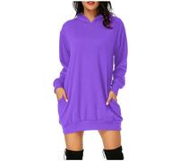 Yolimok Oversized Hoodie Dress for Womens UK Long Sleeve Tops Lightweight Jumpers Ladies Sweatshirts with Pockets Pullover Longline Mini Sweatshirt Dress Knee Length Tunic Tops Sweater Dresses