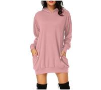 Yolimok Oversized Hoodie Dress for Womens UK Long Sleeve Tops Lightweight Jumpers Ladies Sweatshirts with Pockets Pullover Longline Mini Sweatshirt Dress Knee Length Tunic Tops Sweater Dresses