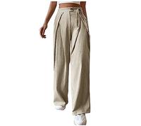 Yolimok PASUDAHose Damen Sommer Weites Bein Freizeithose Hight Waist Geradem Sommerhose Bequeme Leichte Lässige Anzughose Hosen mit Taschen, Knopfleiste Khaki