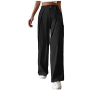 Yolimok PASUDAHose Damen Sommer Weites Bein Freizeithose Hight Waist Geradem Sommerhose Bequeme Leichte Lässige Anzughose Hosen mit Taschen, Knopfleiste Black