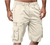 Yolimok Shopping + Online,Cargo Shorts for Men UK Summer Elastic Waist Bermuda Hiking Work Mens Shorts with Zip Pockets Knee Length Outdoor Lightweight Jogger Gym Pants rip-Stop Fabric Beige