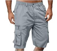 Yolimok Shopping + Online,Cargo Shorts for Men UK Summer Elastic Waist Bermuda Hiking Work Mens Shorts with Zip Pockets Knee Length Outdoor Lightweight Jogger Gym Pants rip-Stop Fabric Gray