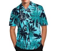 Yolimok Short Sleeve Shirts Men Hawaiian Print Shirts Lapel Neck Blouse Short Sleeve Shirt Tops Button Down Shirts Casual Loose Fit Tops Holiday Vocation Outwear Tops Blue
