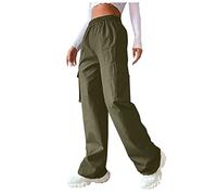 Yolimok Straight Leg Pants Cargo Trousers for Women with Pockets Petite Cargo Trousers High Waisted with Flap Pockets Teen Girls Y2K Harem Joggers Pants Work Bottoms Casual Streetwear Army Green