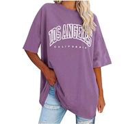 Yolimok Summer Tops for Women Teen Girls Y2k Oversized T Shirts Los Angeles California Crewneck Short Sleeve Ladies Tops Casual Loose Plus Size Tshirts Sale UK 8-18 Purple