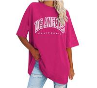 Yolimok Summer Tops for Women Teen Girls Y2k Oversized T Shirts Los Angeles California Crewneck Short Sleeve Ladies Tops Casual Loose Plus Size Tshirts Sale Clearance UK 8-18 Hot Pink